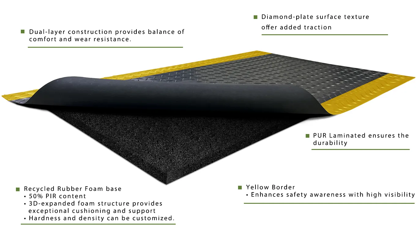 Diamond Plate Anti-fatigue Mat with Yellow Border